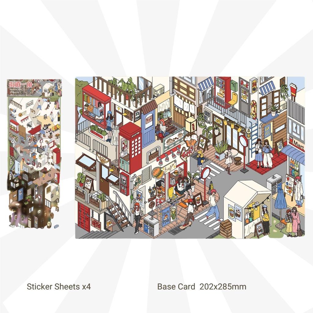 Illustration of the bustling seoul city street with various shops and people. Fahionable Korean young girls and guys with trendy looking and instagram popular cafes, shops