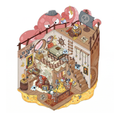 3D layered scenery of a wooden shipwreck at the ocean floor, featuring a prominent pink octopus perched on the hull, turquoise water, and scattered gold coins. 