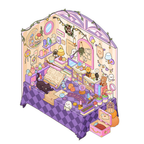 Mystical 3D desktop scene featuring a spread of tarot cards, a clear crystal ball, glowing candles, and velvet textures for a spiritual, tech-free break. A mystical purple velvet tabletop with a glowing crystal ball, tarot card spreads, a red candle, and a large crescent moon background.